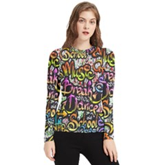 Graffiti Word Seamless Pattern Women s Long Sleeve Rash Guard by Bedest