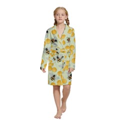 Bees Pattern Honey Bee Bug Honeycomb Honey Beehive Kids  Long Sleeve Velvet Lounge Robe by Bedest