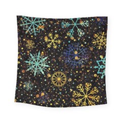 Gold Teal Snowflakes Gold Abstract Christmas Square Tapestry (small) by Bedest