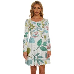 Leaf Pattern  Long Sleeve Wide Neck Velvet Dress by Safari