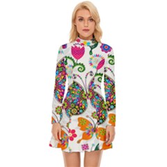 Butterflies, Abstract, Colorful, Floral, Flowers Long Sleeve Velour Longline Dress by kyorashop23