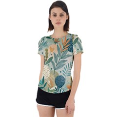 Leaves Pattern Flora Back Cut Out Sport T-shirt by Salmanaz77