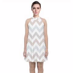 Colored Zigzag Seamless Patterns Velvet Halter Neckline Dress  by Bedest