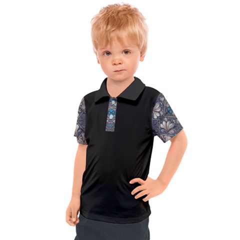 Ornate Baroque Floral Pattern Print Kids  Polo T-shirt by dflcprintsclothing