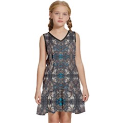 Ornate Baroque Floral Pattern Print Kids  Sleeveless Tiered Mini Dress by dflcprintsclothing