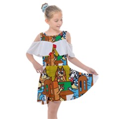 Bluey Kids  Shoulder Cutout Chiffon Dress by avitendut