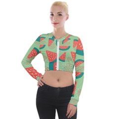 Watermelon Dots Summer Pattern Long Sleeve Cropped Velvet Jacket by Bedest