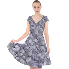 Silver Blossom Elegance Print (ai+human) Cap Sleeve Front Wrap Midi Dress by dflcprintsclothing