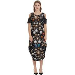 Pearls And Stones Cold Shoulder Loose Fit Dress With Pockets by dedoma