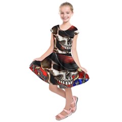 Confederate Flag Usa America United States Csa Civil War Rebel Dixie Military Poster Skull Kids  Short Sleeve Dress by Ket1n9