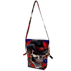 Confederate Flag Usa America United States Csa Civil War Rebel Dixie Military Poster Skull Folding Shoulder Bag by Ket1n9