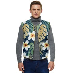 Seamless Pattern With Tropical Strelitzia Flowers Leaves Exotic Background Men s Button Up Puffer Vest	 by Ket1n9