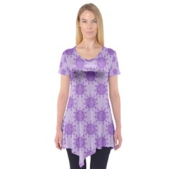 Purple Pattern Seamless Texture Mandala Short Sleeve Tunic  by Bedest