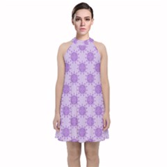 Purple Pattern Seamless Texture Mandala Velvet Halter Neckline Dress  by Bedest