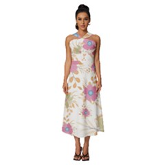 Flowers Blossom Spring Garden Sleeveless Cross Front Cocktail Midi Chiffon Dress by Bedest