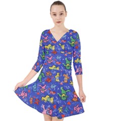 Grateful Dead Dancing Bears Pattern Quarter Sleeve Front Wrap Dress by Salmanaz77