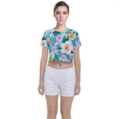 Tropical Flowers With White Dhari On Crop Top And Shorts Co-ord Set by DeadlyTops2024