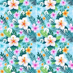 Tropical Flowers With White Dhari On Fabric by DeadlyFabricShop2024