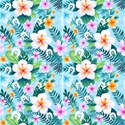 Tropical Flowers With White Dhari On Fabric View1