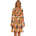 Halloween Argyle Pattern  Long Sleeve Dress With Pocket View1