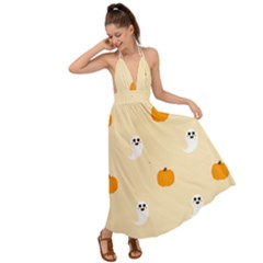 Pumpkin And Boo Crew Halloween  Backless Maxi Beach Dress by Safari