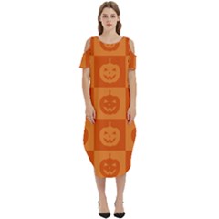 Seamless Halloween Pattern With Smiling Pumpkin 20240926 161520 0000 Cold Shoulder Loose Fit Dress With Pockets by Safari