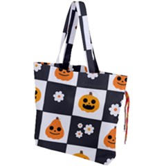 Seamless Halloween Pattern With Smiling Pumpkin 20240926 161714 0000 Drawstring Tote Bag by Safari