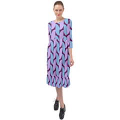 Purple Blue Pattern Ruffle End Midi Chiffon Dress by ytdream