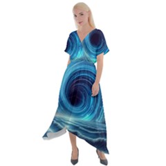 Astral Waveform Fantasy Cross Front Sharkbite Hem Maxi Dress by Grandong