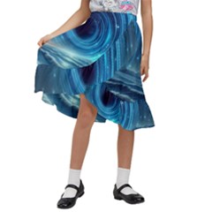 Astral Waveform Fantasy Kids  Ruffle Flared Wrap Midi Skirt by Grandong