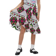 Ukrainian Folk Seamless Pattern Ethnic Ornament Border Element Traditional Kids  Ruffle Flared Wrap Midi Skirt by Grandong