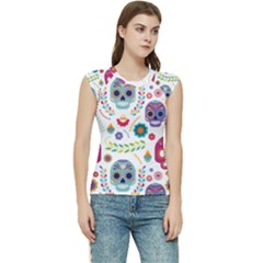 Mexican Floral With Skull Seamless Pattern Women s Raglan Cap Sleeve T-shirt by Grandong