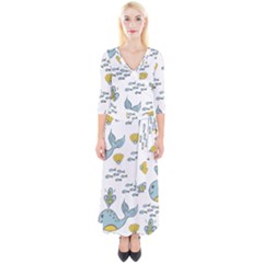 Whale Cartoon Whale Seamless Cartoon Character Animals Leaf Quarter Sleeve Wrap Maxi Dress by Grandong