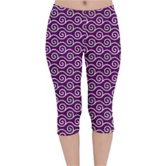 Violet White Pattern Velvet Capri Leggings  by ytdream