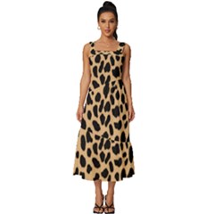 Leopard Skin Pattern Square Neckline Tiered Midi Dress by Bedest