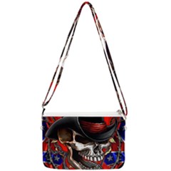 Confederate Flag Usa America United States Csa Civil War Rebel Dixie Military Poster Skull Double Gusset Crossbody Bag by Ket1n9