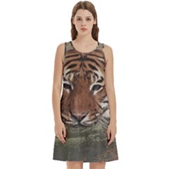 Swimming Tiger Round Neck Sleeve Casual Dress With Pockets by ExtraAwesomeSauce