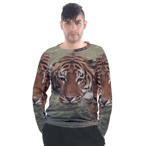 Swimming Tiger Men s Long Sleeve Raglan T-shirt by ExtraAwesomeSauce