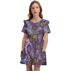 Abstract Molecular Space Art Kids  Frilly Sleeves Pocket Dress by ExtraGoodSauce