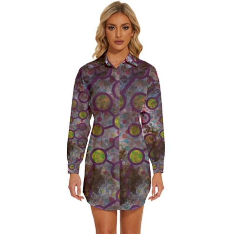 Abstract Molecular Space Art Womens Long Sleeve Shirt Dress by ExtraAwesomeSauce