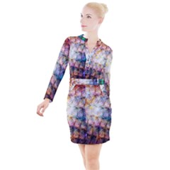 Cosmic Owls Pattern Button Long Sleeve Dress by ExtraAwesomeSauce