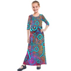 Abstract Tech Galaxy Design Kids  Quarter Sleeve Maxi Dress by ExtraAwesomeSauce