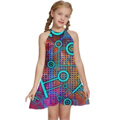 Abstract Tech Galaxy Design Kids  Halter Collar Waist Tie Chiffon Dress by ExtraAwesomeSauce