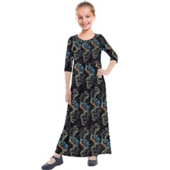 Multicolored Dna Strand Art Kids  Quarter Sleeve Maxi Dress by ExtraAwesomeSauce