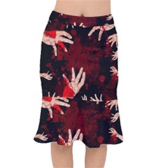 Horror Themed Bloody Hands Short Mermaid Skirt by ExtraAwesomeSauce