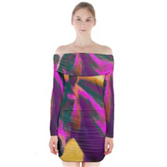 Vibrant Abstract Equine Art Long Sleeve Off Shoulder Dress by ExtraAwesomeSauce