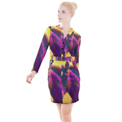 Vibrant Abstract Equine Art Button Long Sleeve Dress by ExtraAwesomeSauce