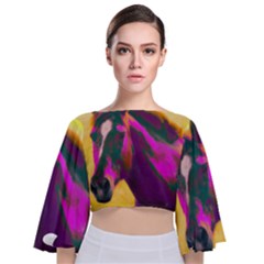 Vibrant Abstract Equine Art Tie Back Butterfly Sleeve Chiffon Top by ExtraAwesomeSauce