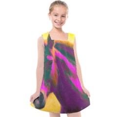 Vibrant Abstract Equine Art Kids  Cross Back Dress by ExtraGoodSauce