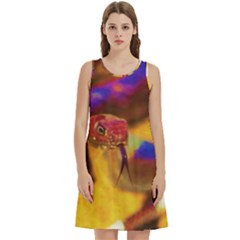 Vibrant Forked-tongue Snake Art Round Neck Sleeve Casual Dress With Pockets by ExtraAwesomeSauce